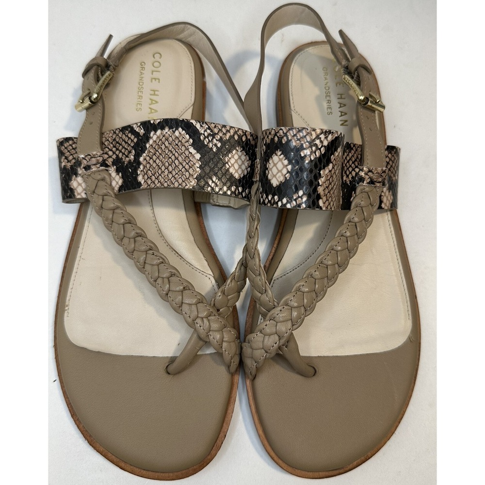 Cole Haan Anica Sandals Size 6.5 B Women's Snake Print Leather Thong Sandals